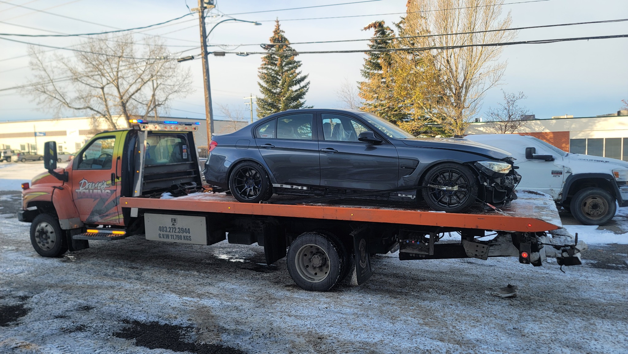 BMW M3 transport in winter conditions – Calgary (front)