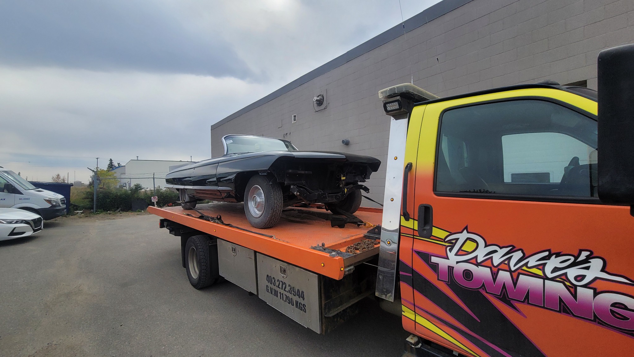 Classic convertible project car transport – Calgary body shop