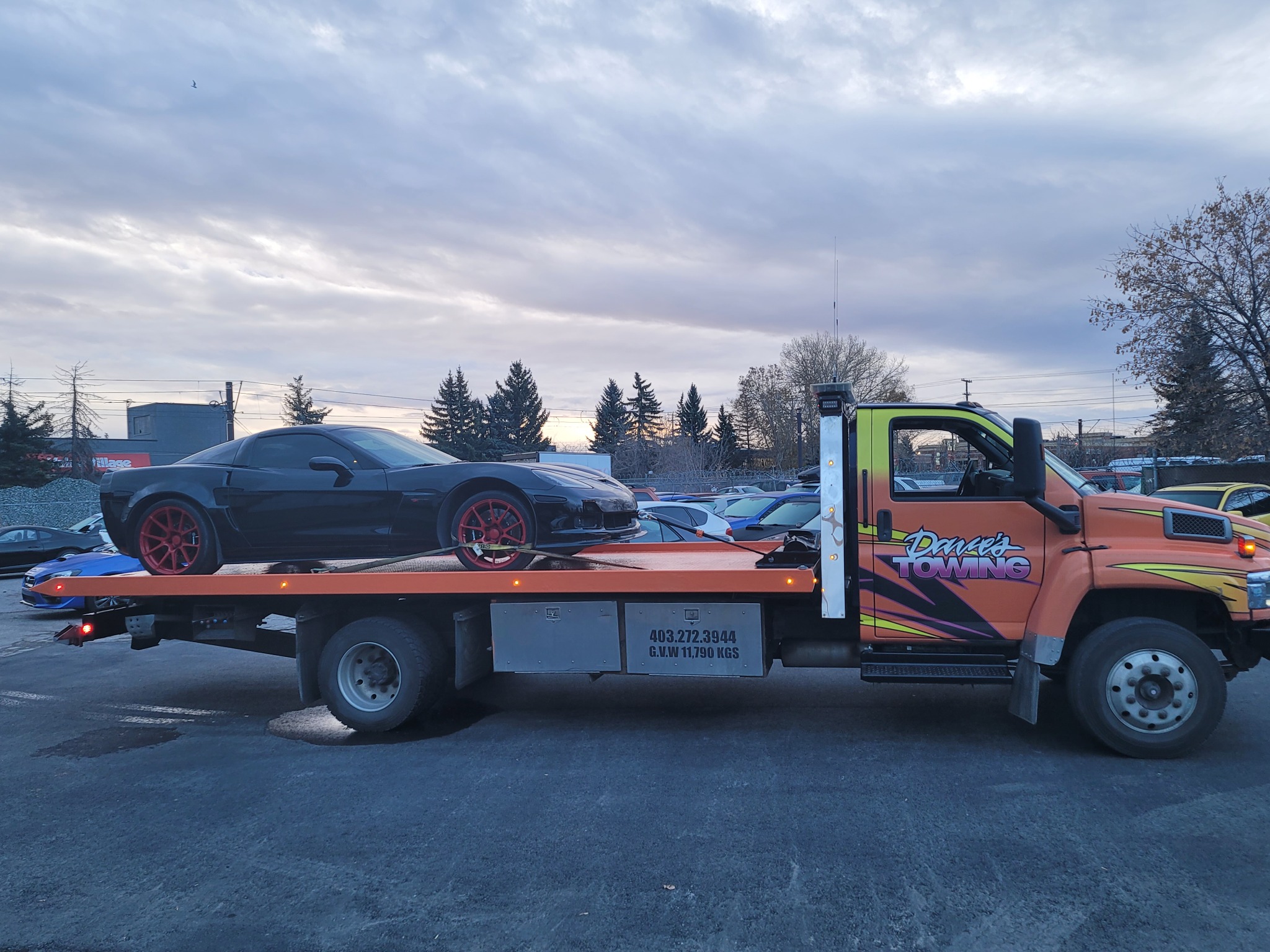 Classic truck on Dave's Towing flatbed in Calgary