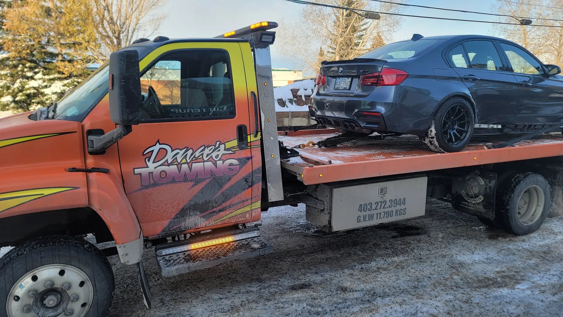 BMW M3 transport in winter conditions – Calgary (rear)