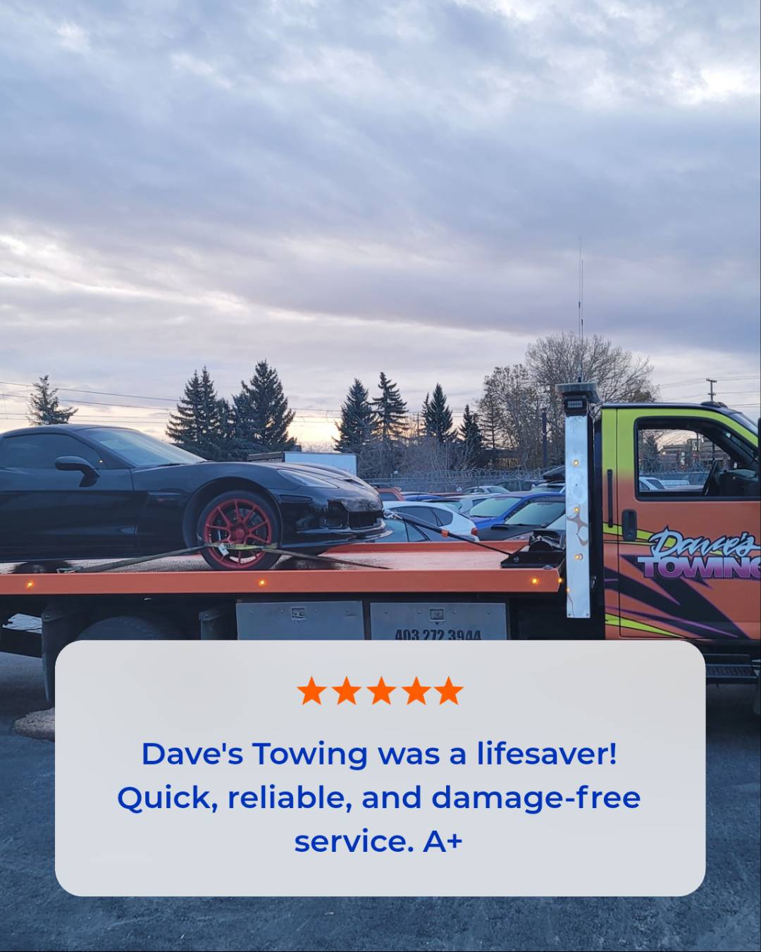Corvette on a flatbed - Flatbed Towing in Calgary