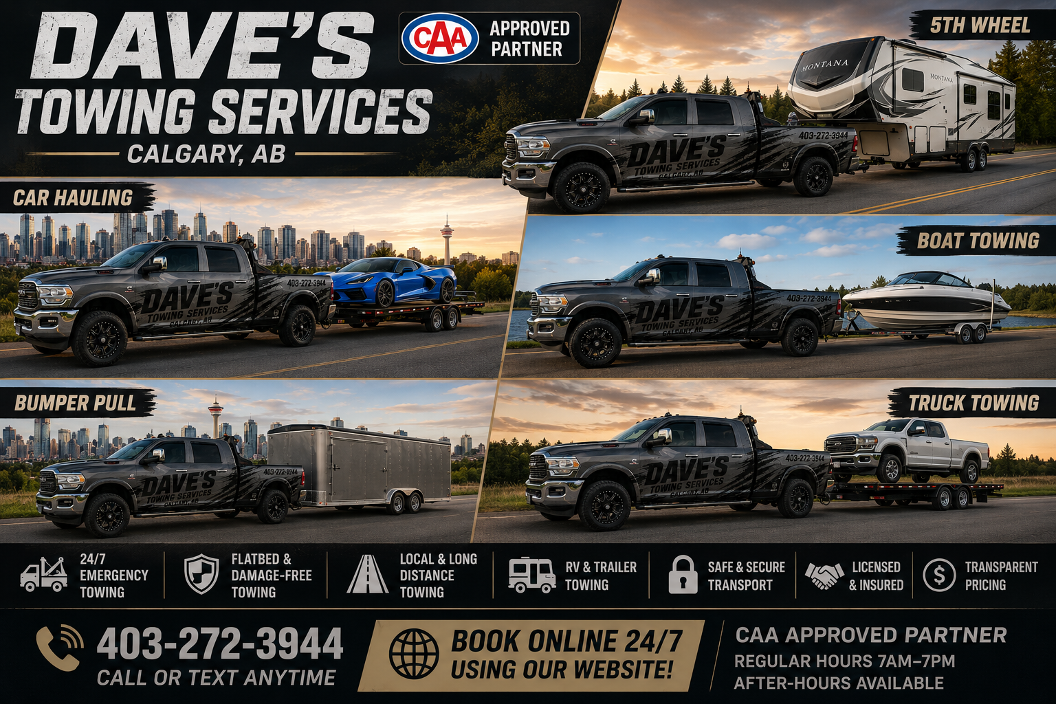 Dave's towing services - Flatbed Towing in Calgary