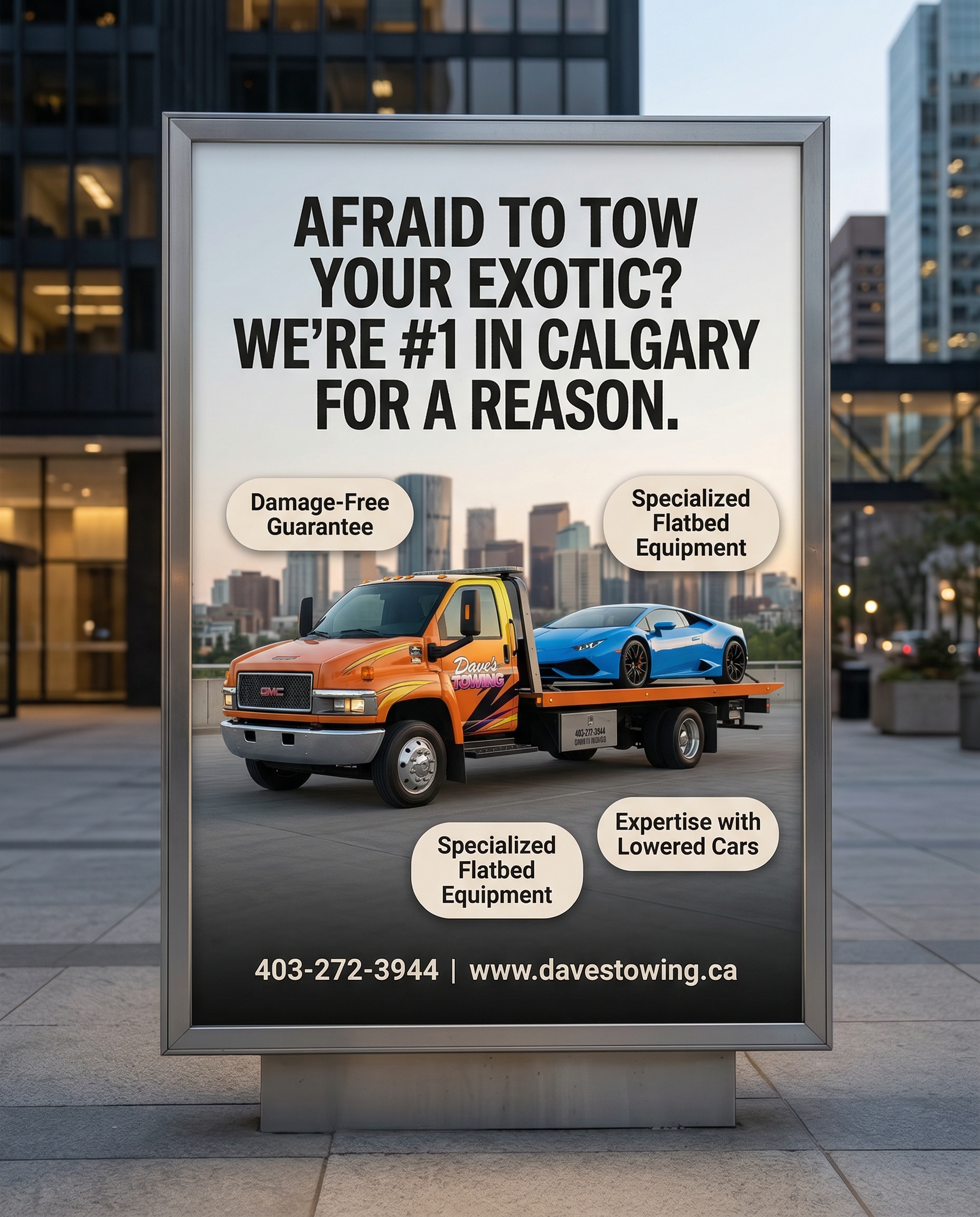 Exotic car towing in Calgary - Flatbed Towing in Calgary